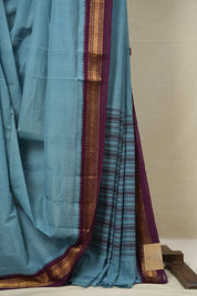 Sky Blue Cotton Mangalgiri Saree - SRSBCMS39