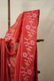 Red Jamdani Tussar Silk Saree - SRRJTSS0018