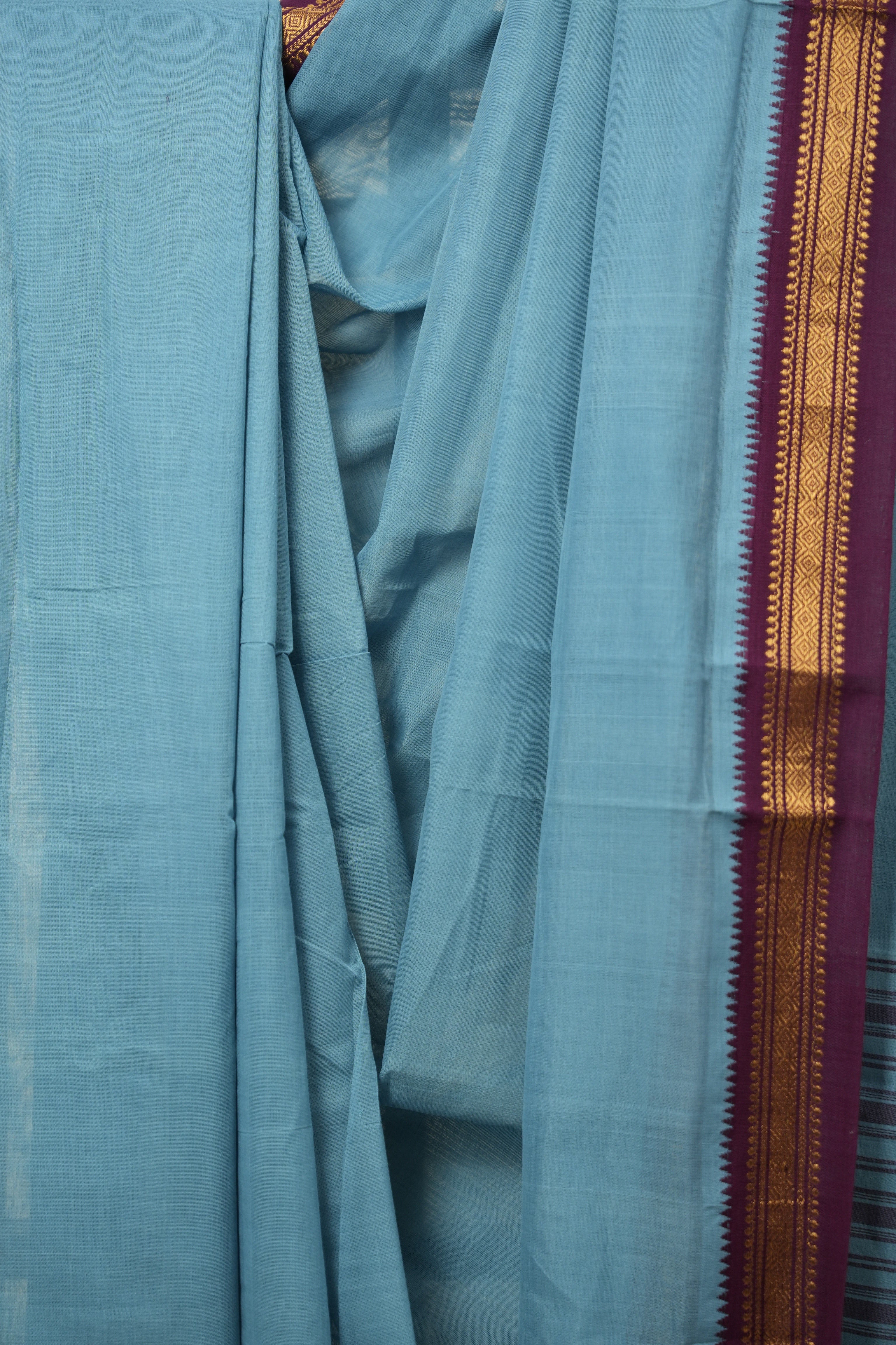 Sky Blue Cotton Mangalgiri Saree - SRSBCMS39