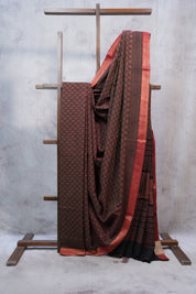 Rust Ajrakh HBP Chanderi Cotton Silk Saree - SRRACS1089