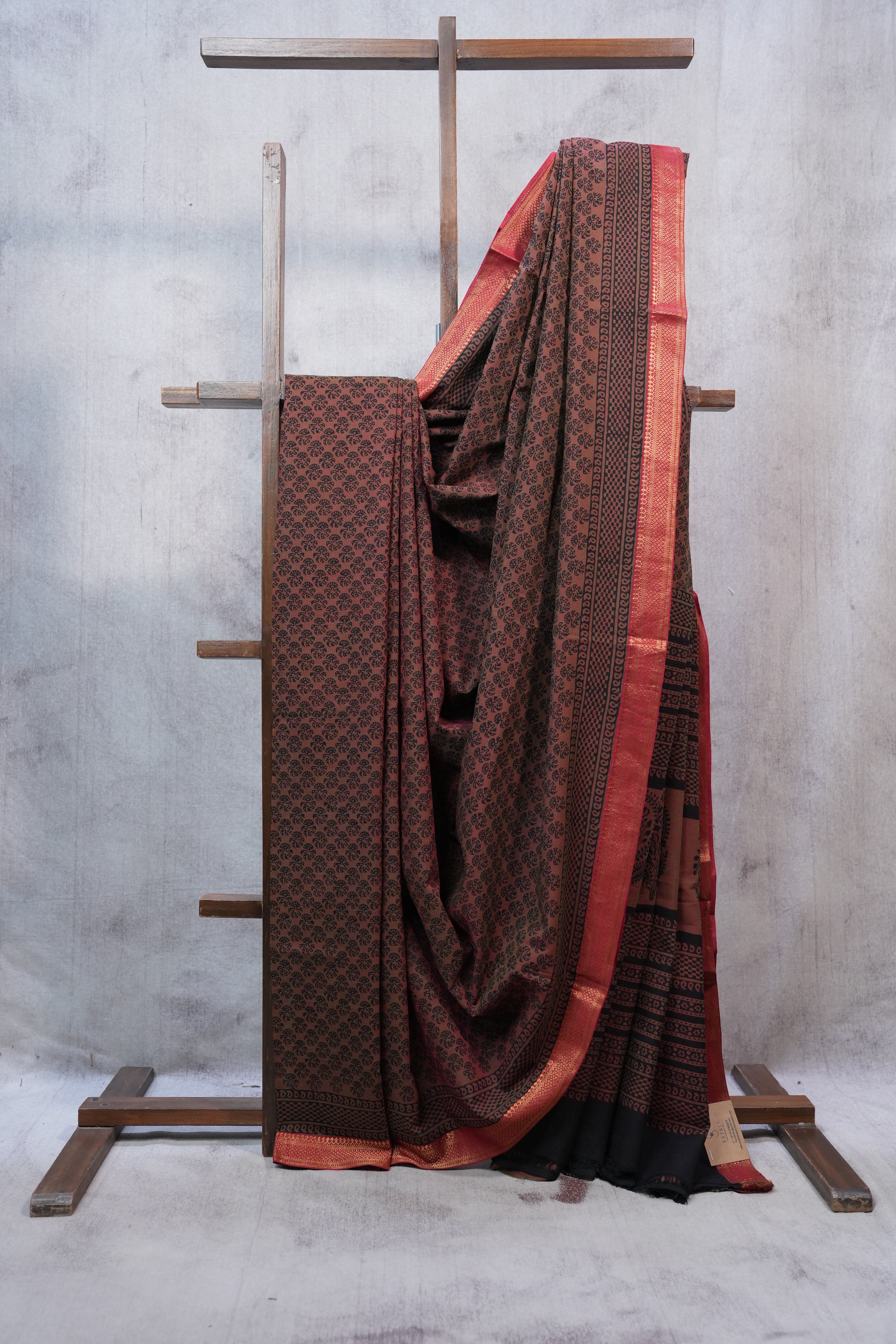 Rust Ajrakh HBP Chanderi Cotton Silk Saree - SRRACS1089