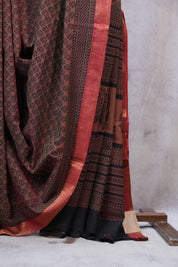 Rust Ajrakh HBP Chanderi Cotton Silk Saree - SRRACS1089