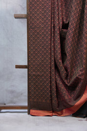 Rust Ajrakh HBP Chanderi Cotton Silk Saree - SRRACS1089