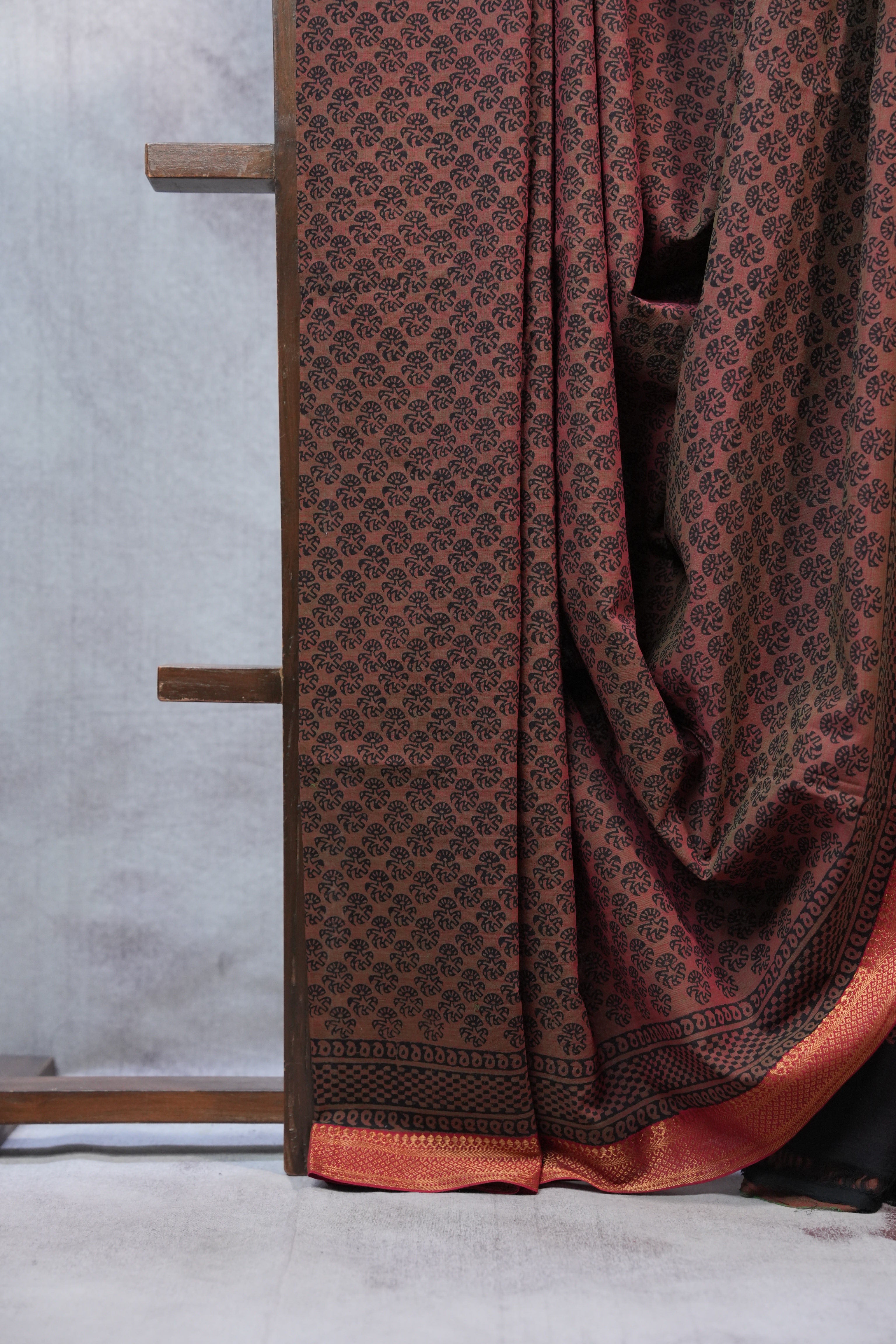 Rust Ajrakh HBP Chanderi Cotton Silk Saree - SRRACS1089