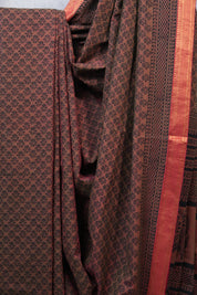 Rust Ajrakh HBP Chanderi Cotton Silk Saree - SRRACS1089