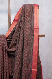 Rust Ajrakh HBP Chanderi Cotton Silk Saree - SRRACS1089