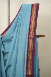 Sky Blue Cotton Mangalgiri Saree - SRSBCMS39