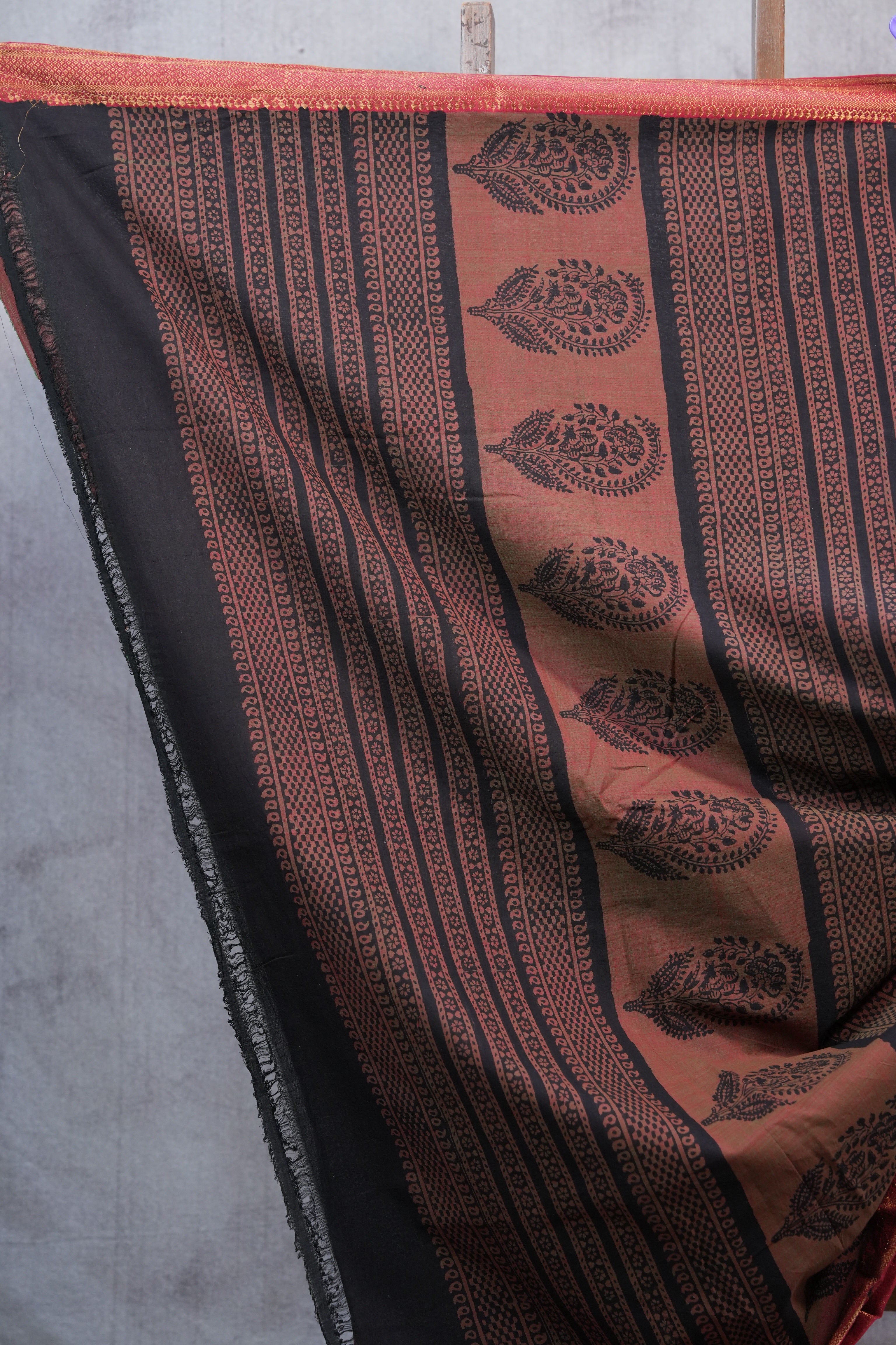 Rust Ajrakh HBP Chanderi Cotton Silk Saree - SRRACS1089