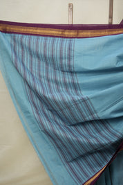 Sky Blue Cotton Mangalgiri Saree - SRSBCMS39