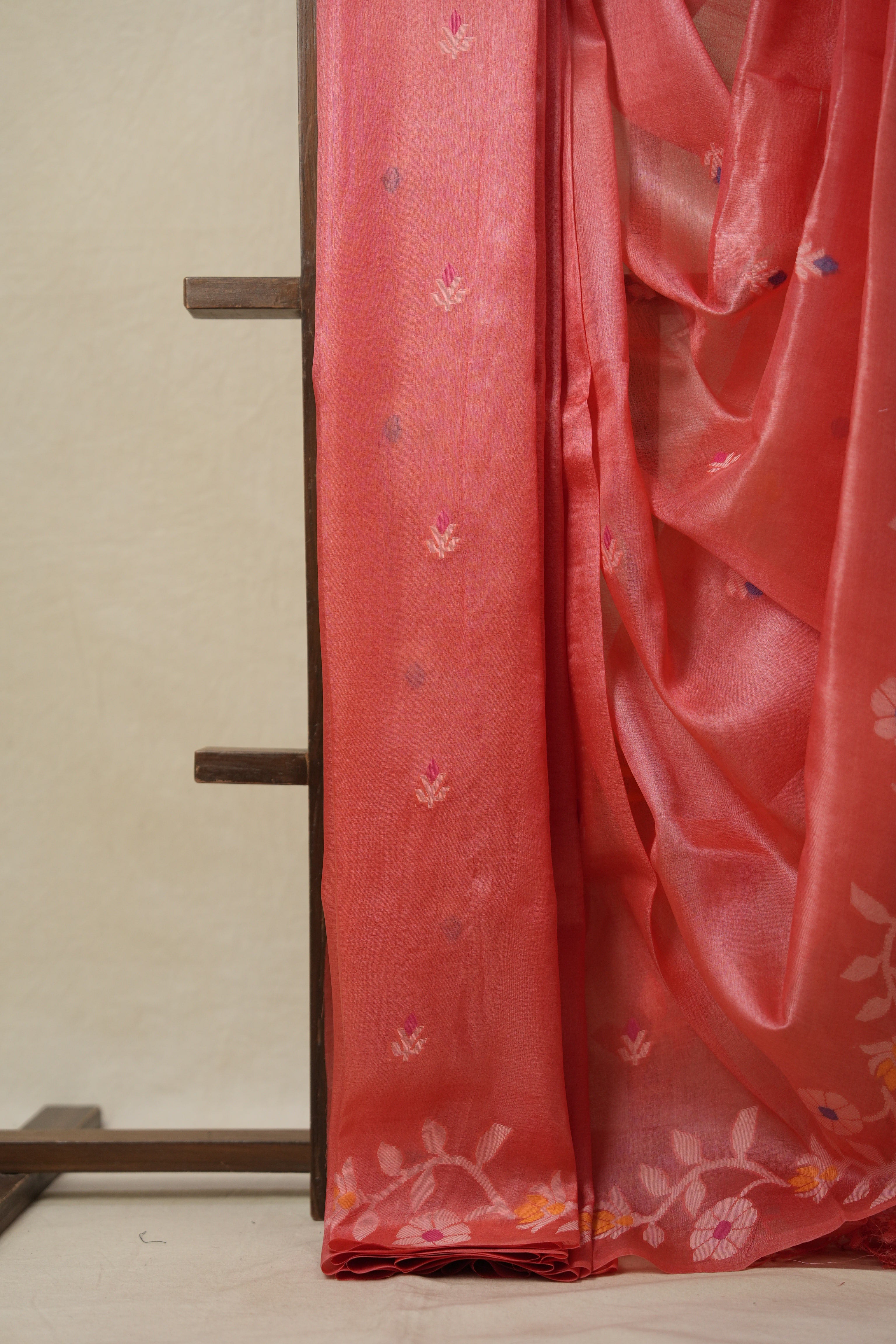 Pastel Pink Jamdani Tussar Silk Saree - SRPPJTSS0019