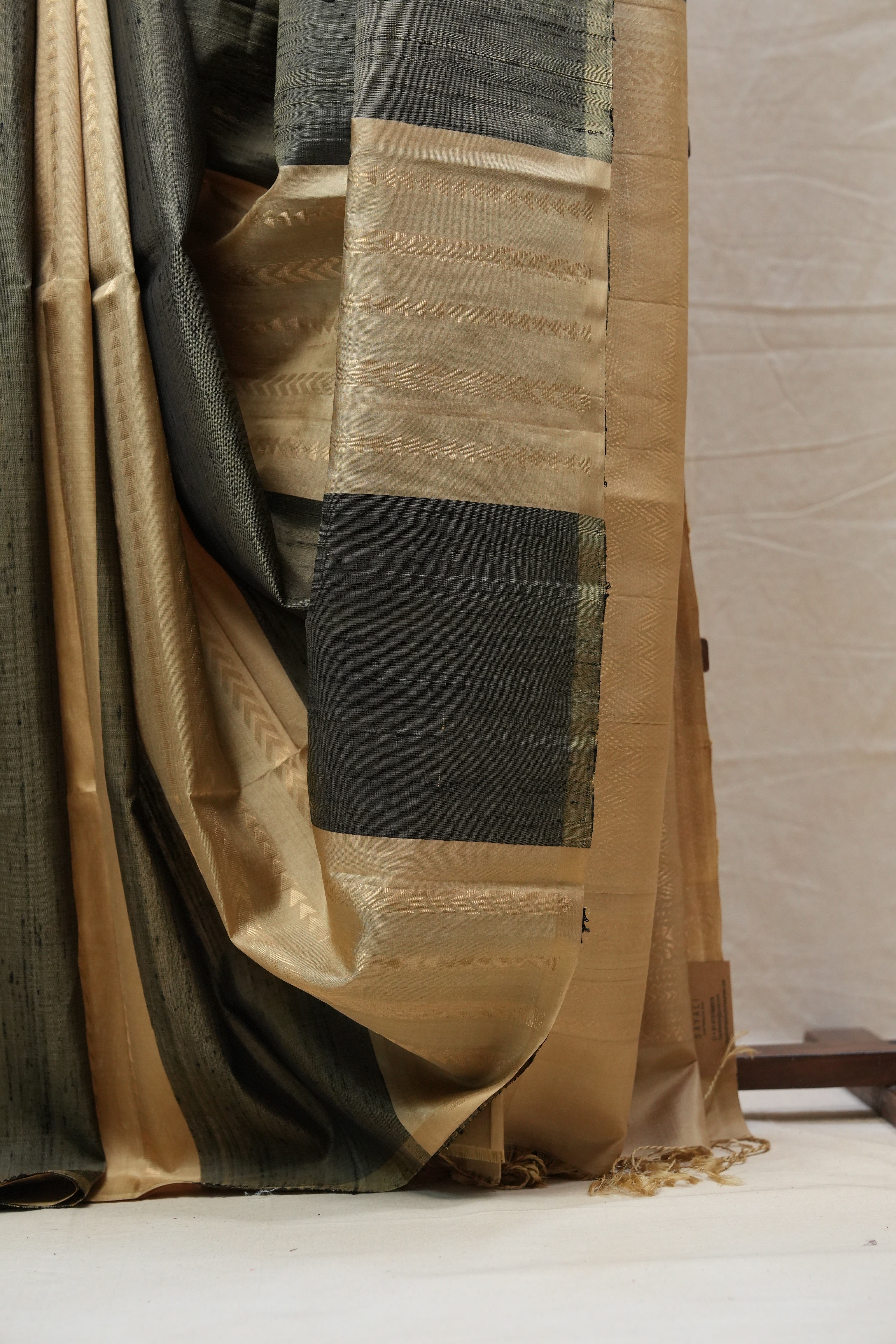 Beige & Black Soft Silk Saree - SRBBSSS331