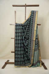 Black Cotton Mangalgiri Saree - SRBCMS36