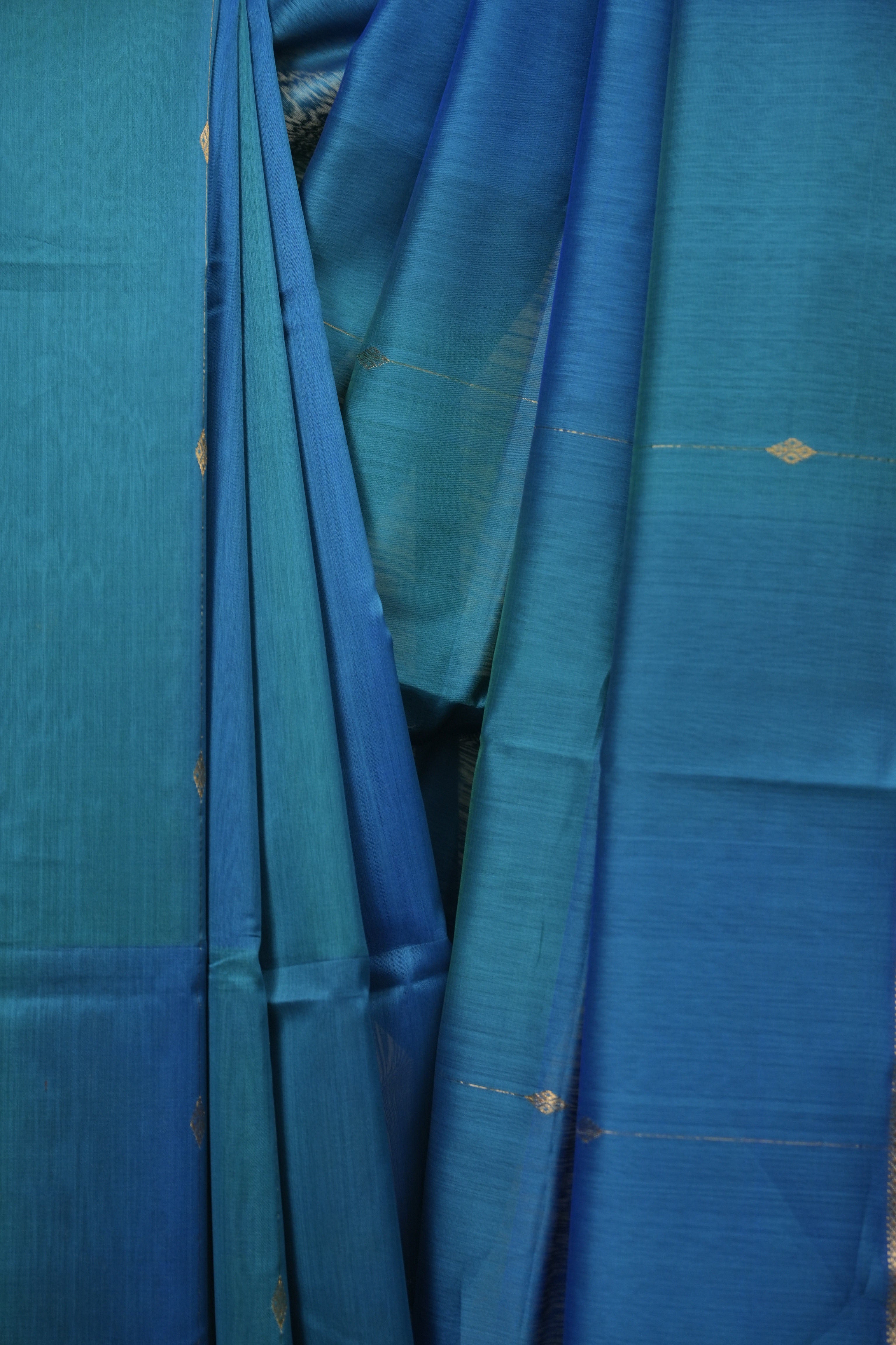 Dual Tone Blue Maheshwari Saree - SRDTBMS1303