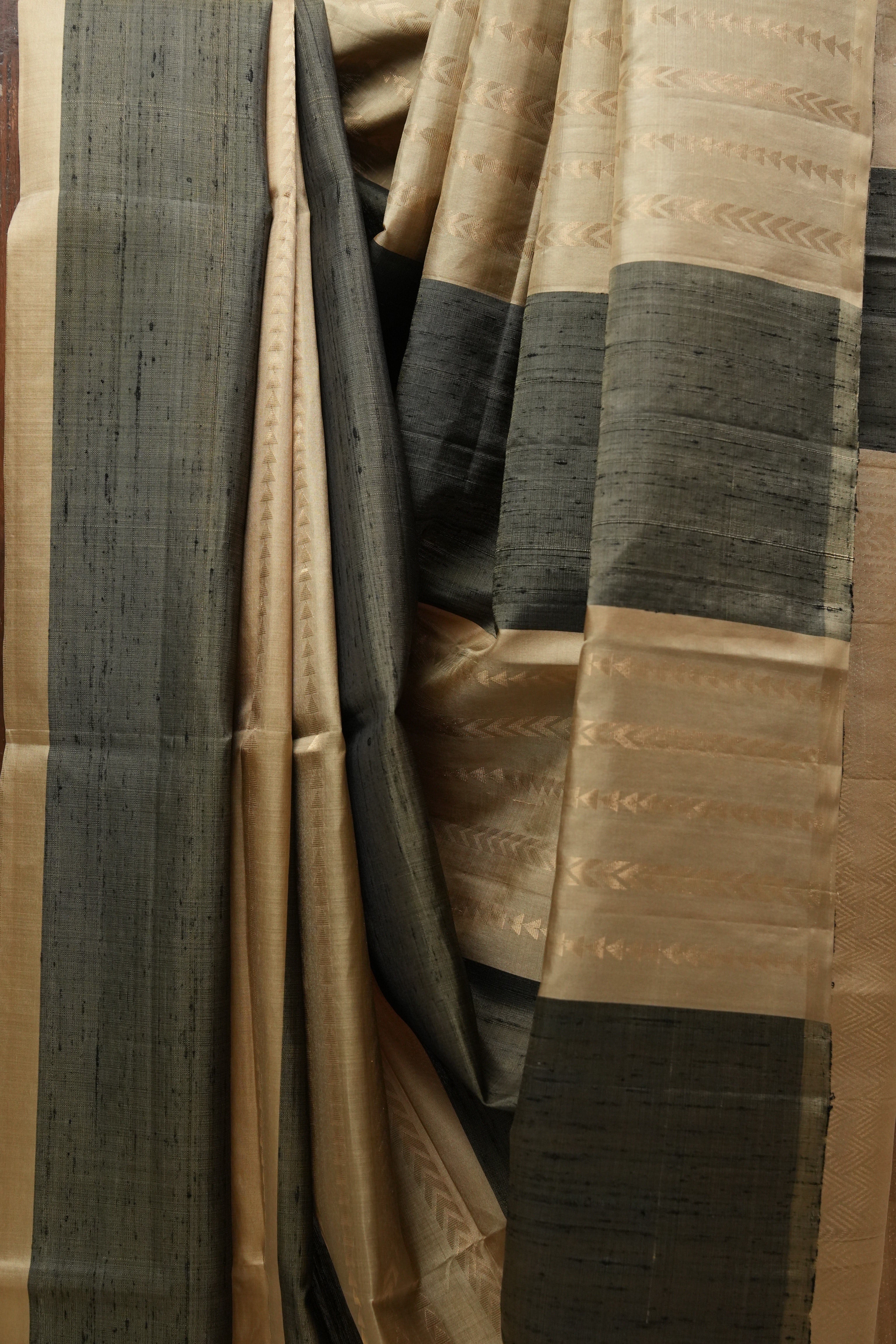 Beige & Black Soft Silk Saree - SRBBSSS331