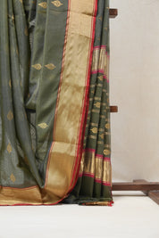 Olive Green Chanderi Cotton Silk Saree - SROGCSS325
