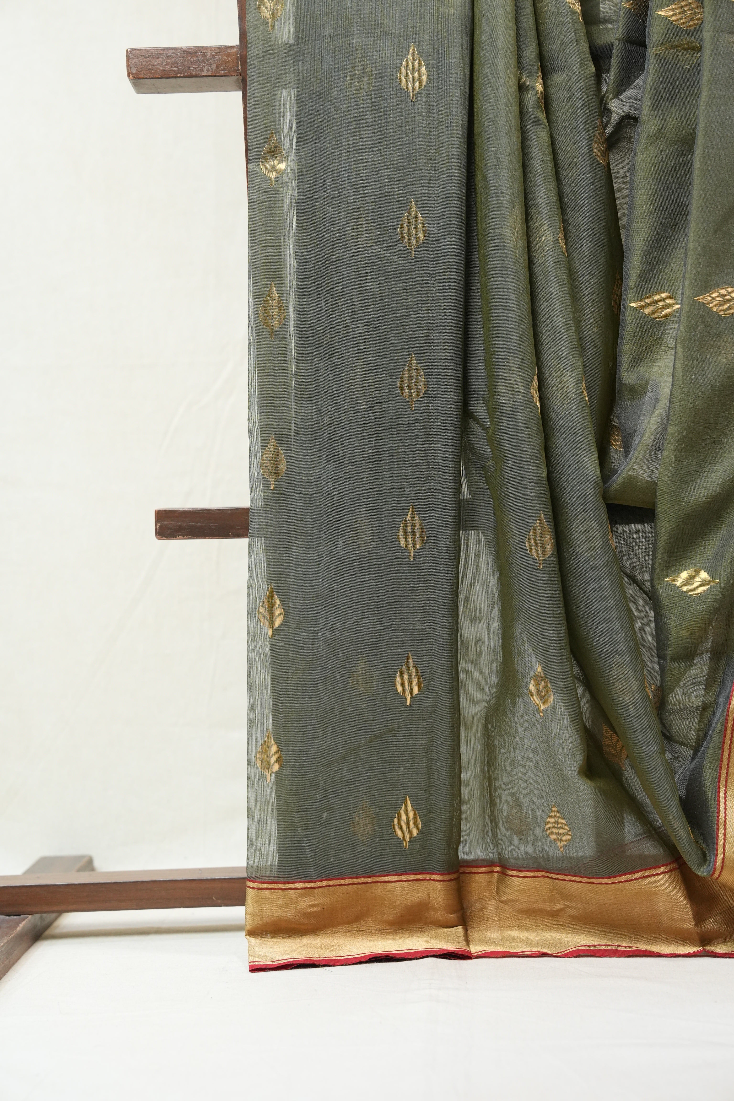 Olive Green Chanderi Cotton Silk Saree - SROGCSS325