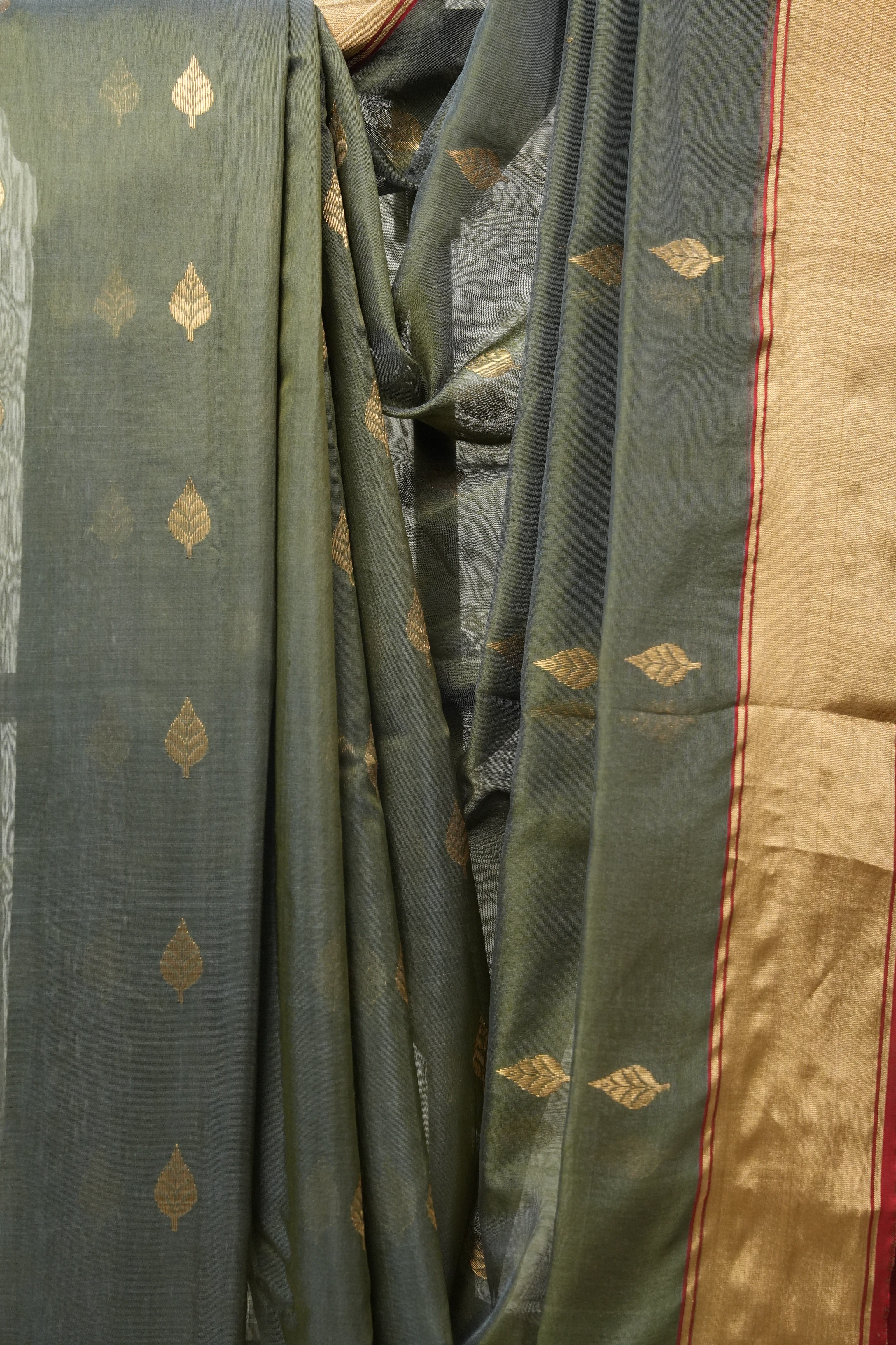 Olive Green Chanderi Cotton Silk Saree - SROGCSS325