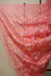 Pastel Pink Jamdani Tussar Silk Saree - SRPPJTSS0019