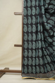Black Cotton Mangalgiri Saree - SRBCMS36