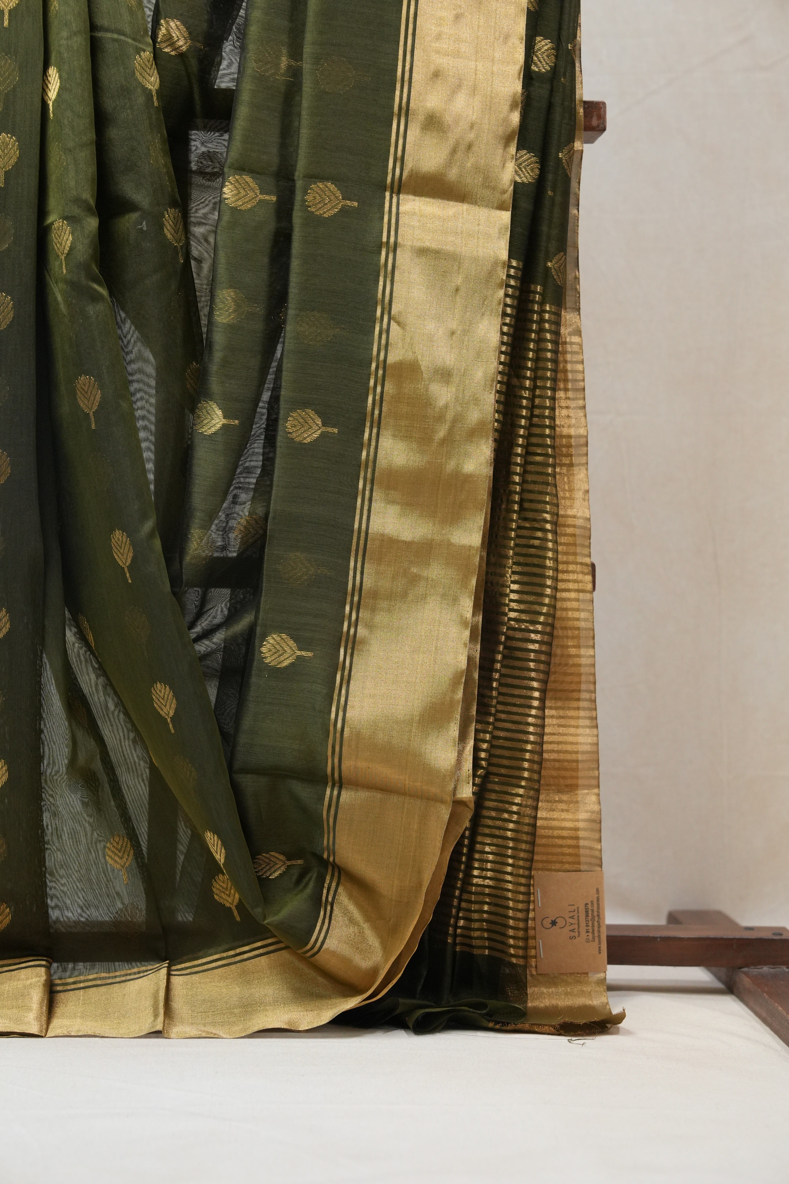 Olive Green Chanderi Cotton Silk Saree - SROGCSS321