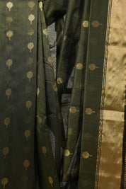 Olive Green Chanderi Cotton Silk Saree - SROGCSS321