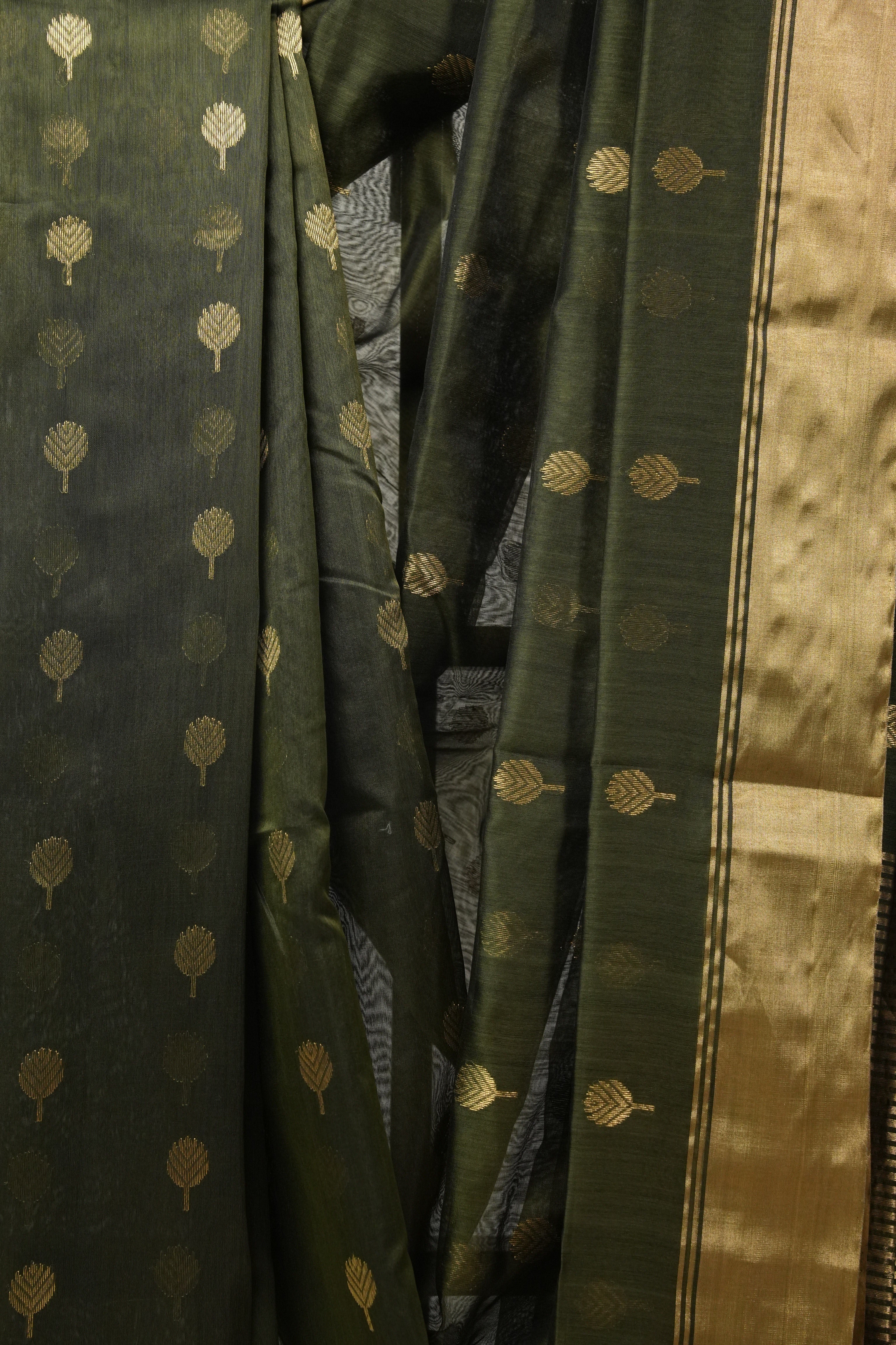 Olive Green Chanderi Cotton Silk Saree - SROGCSS321