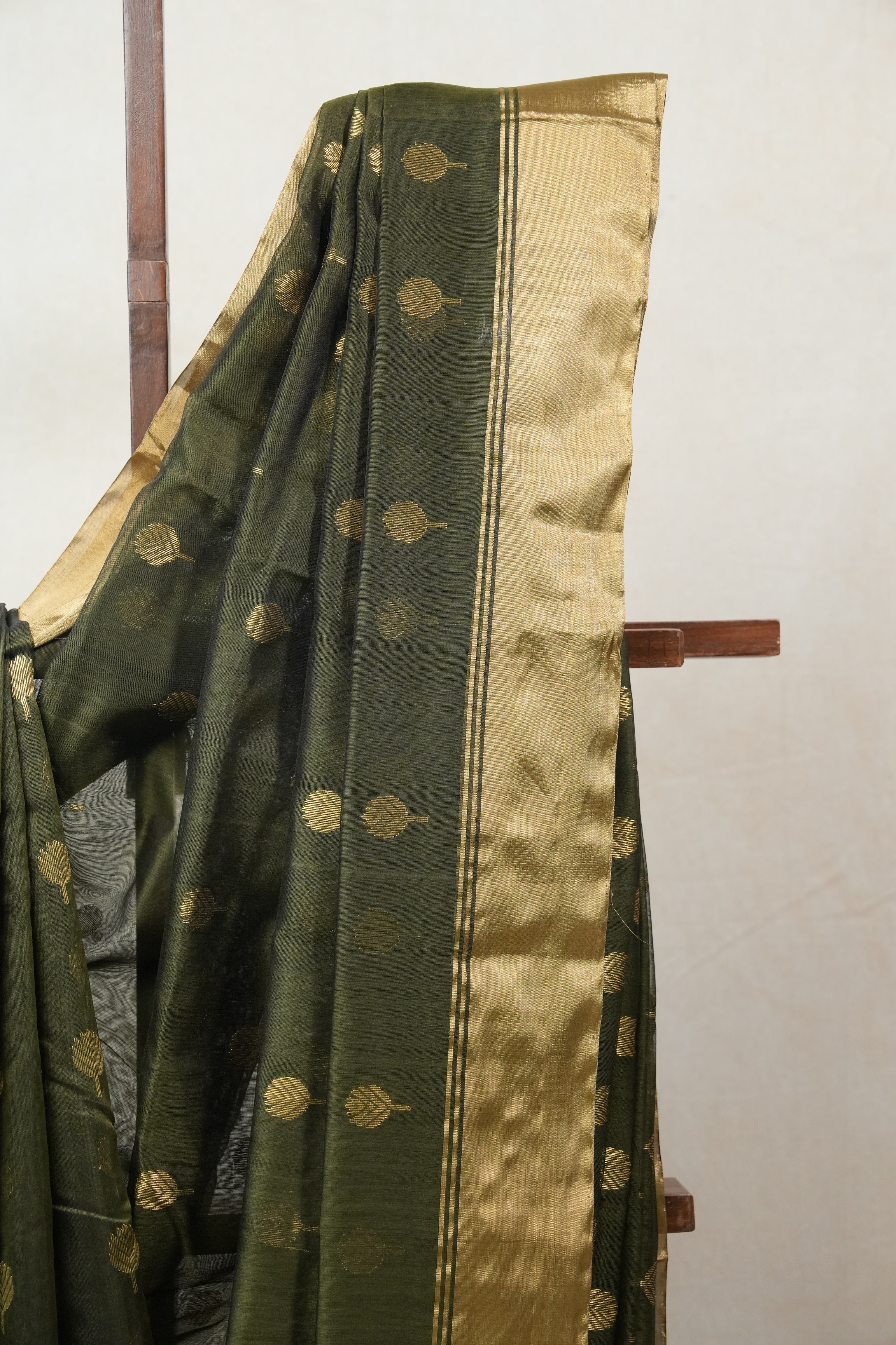 Olive Green Chanderi Cotton Silk Saree - SROGCSS321