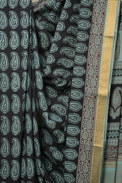 Black Cotton Mangalgiri Saree - SRBCMS36