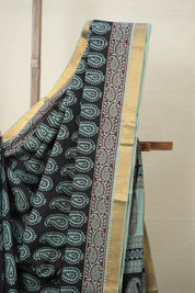 Black Cotton Mangalgiri Saree - SRBCMS36