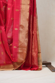 Red Chanderi Cotton Silk Saree - SRRCSS323