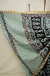 Black Cotton Mangalgiri Saree - SRBCMS36