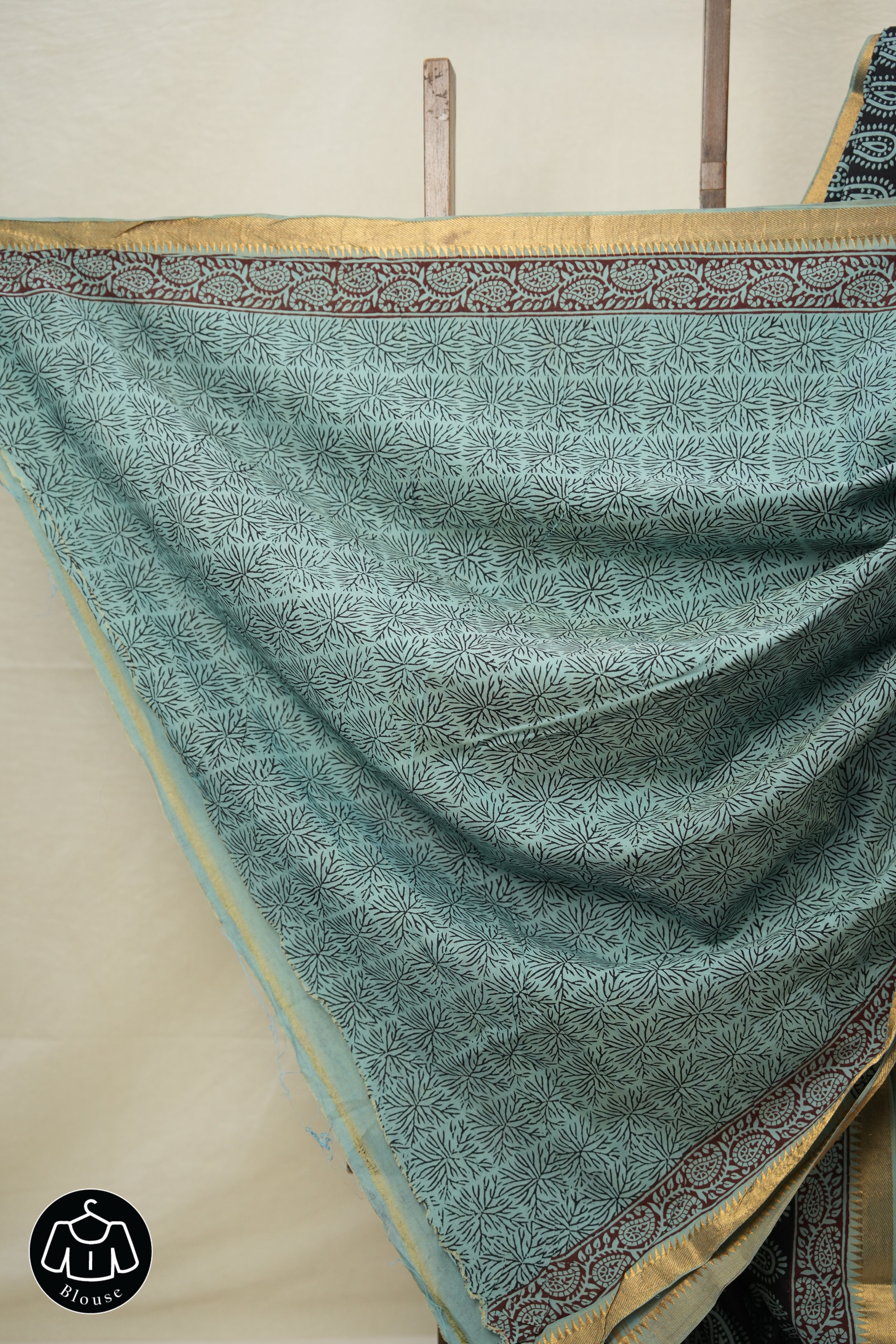 Black Cotton Mangalgiri Saree - SRBCMS36