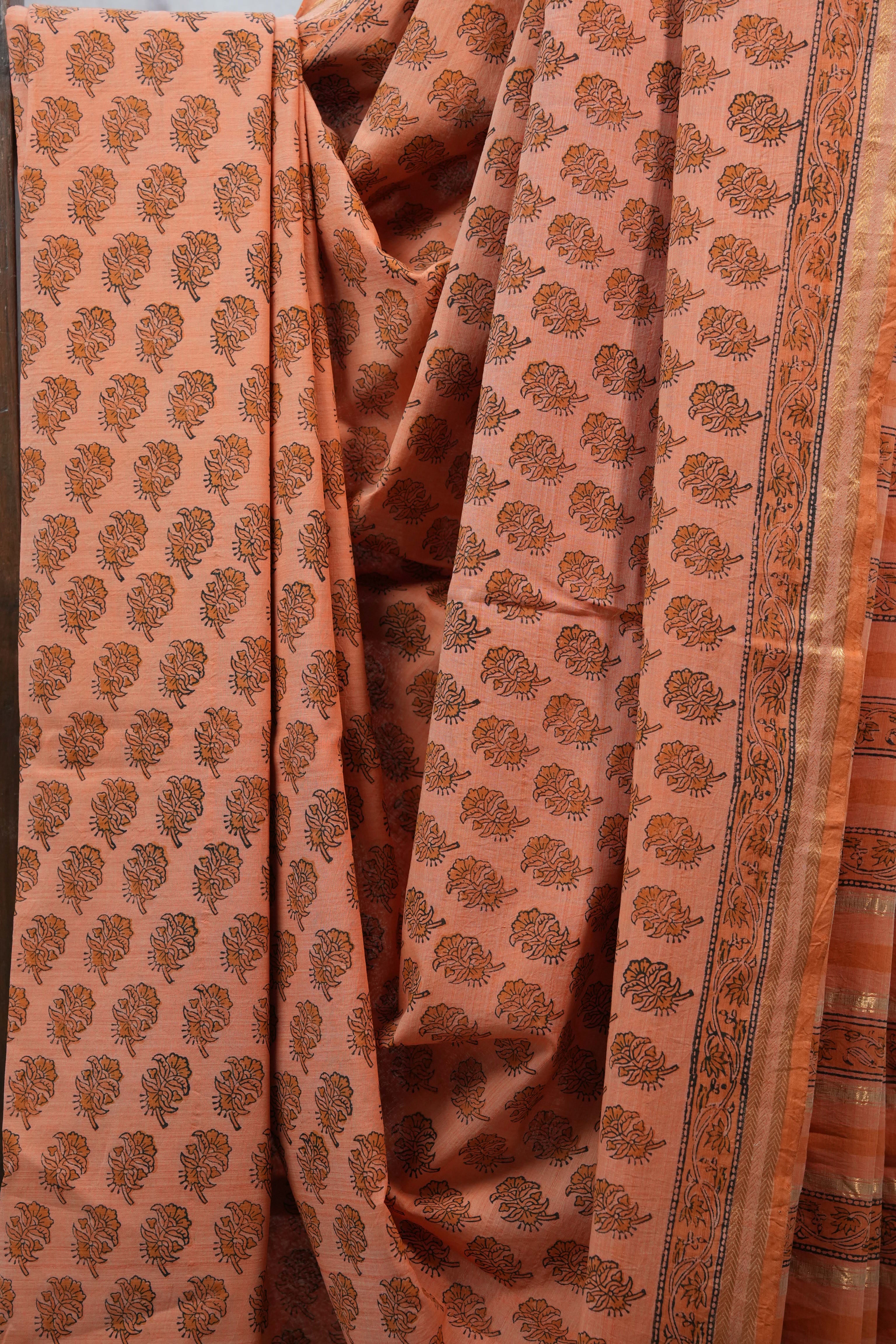 Orange  HBP Mangalgiri Cotton Saree With Maheshwari Border - SROMCS1193
