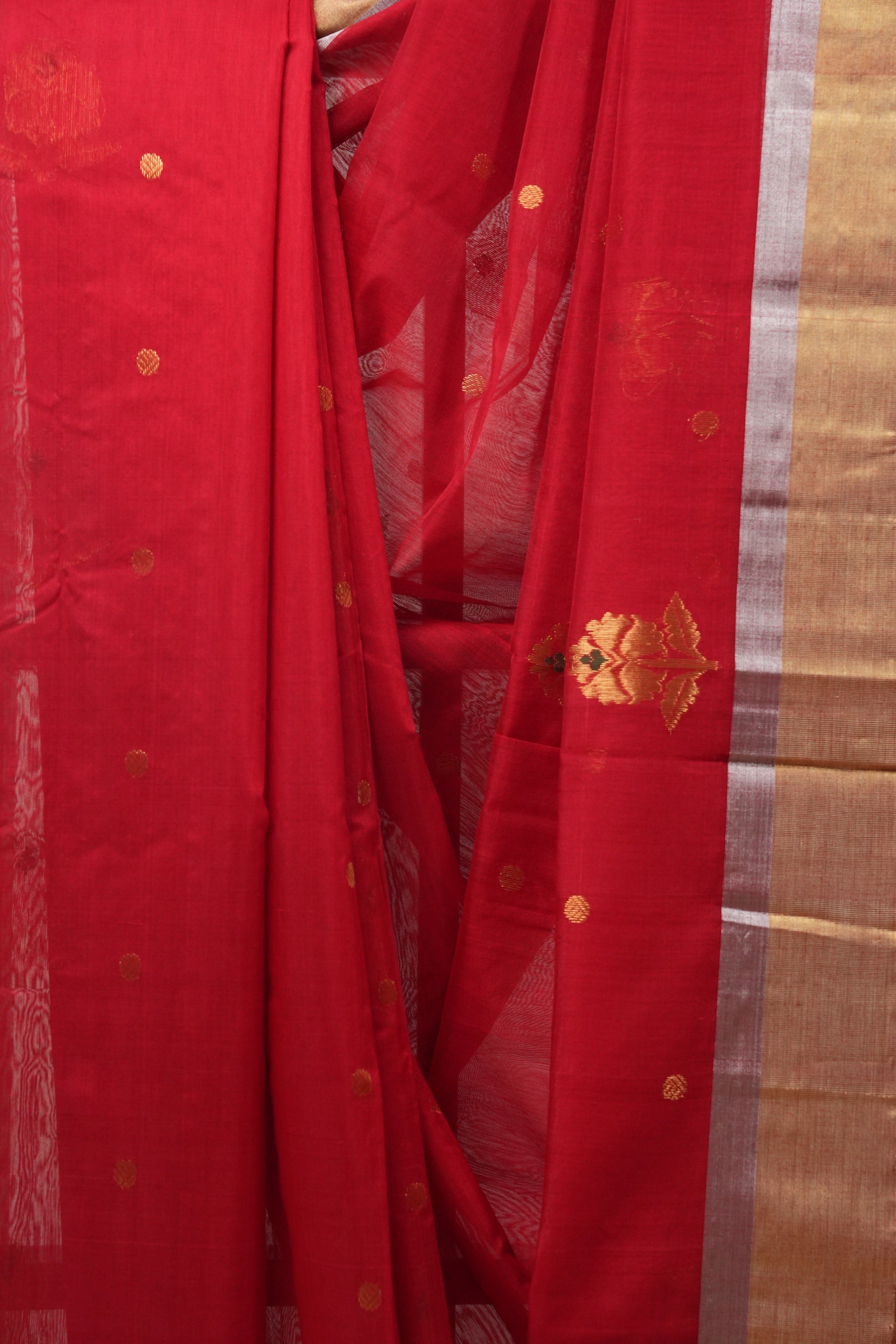 Red Chanderi Cotton Silk Saree - SRRCSS298