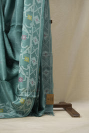 Teal Jamdani Tussar Silk Saree - SRTJTSS0024