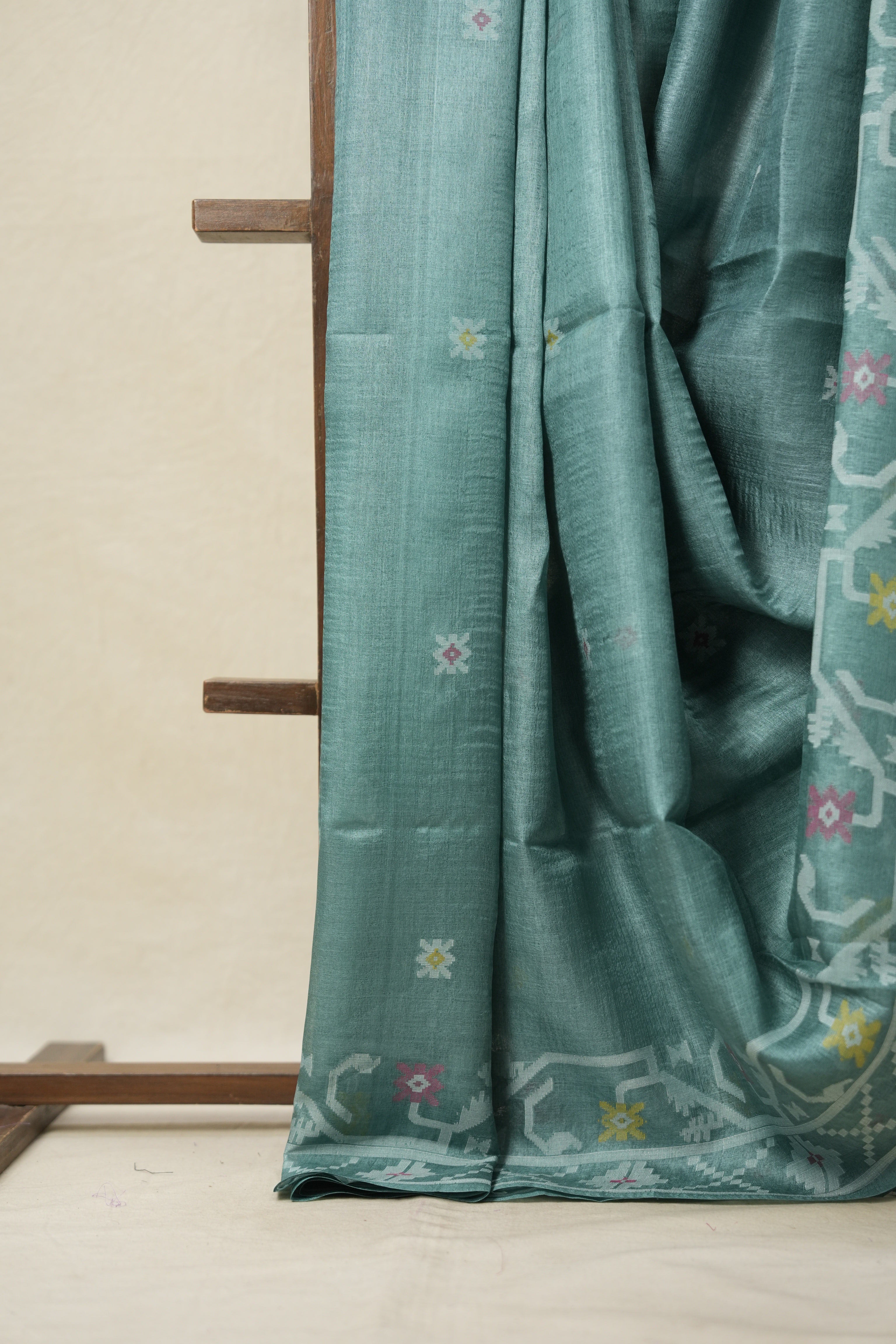 Teal Jamdani Tussar Silk Saree - SRTJTSS0024