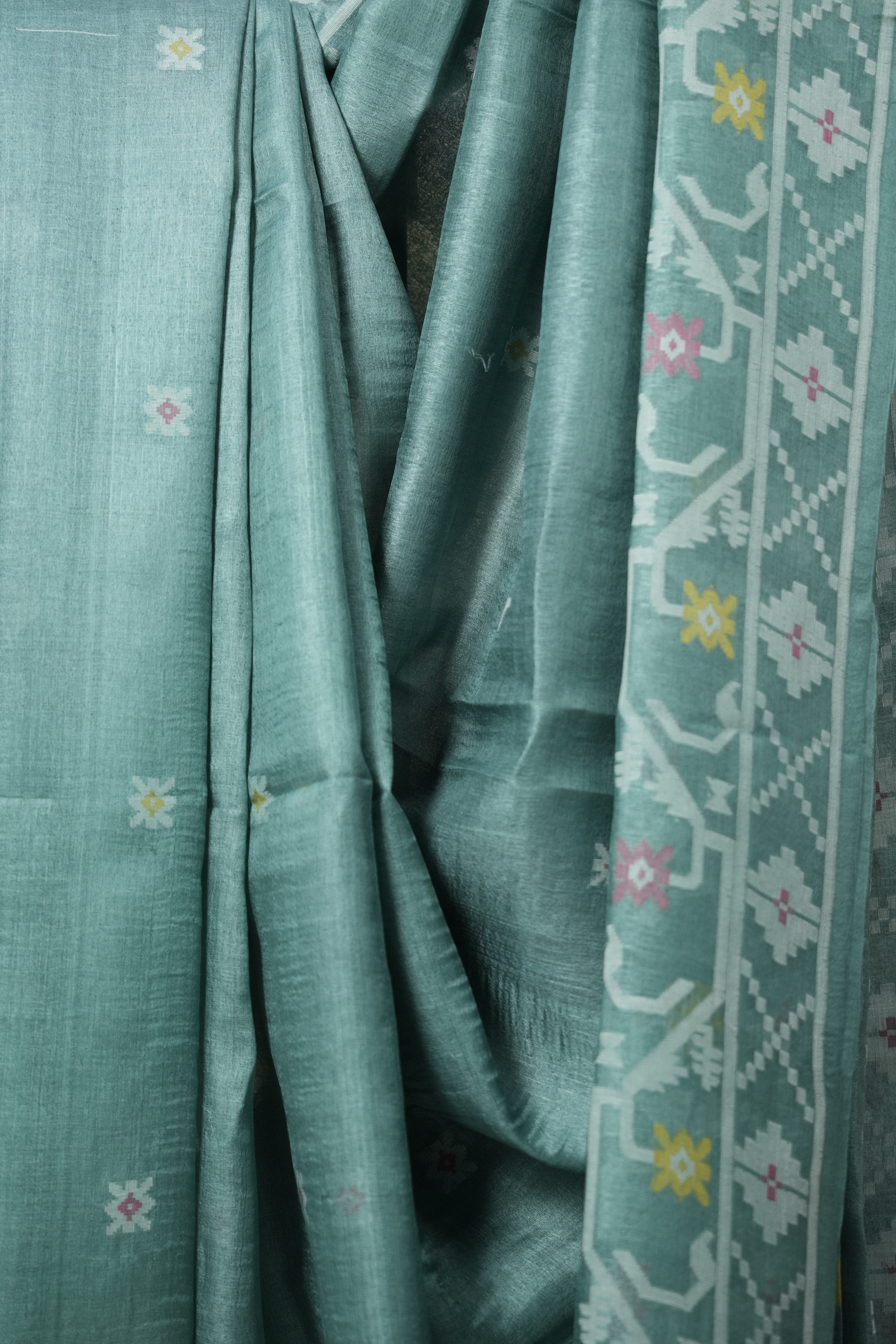 Teal Jamdani Tussar Silk Saree - SRTJTSS0024