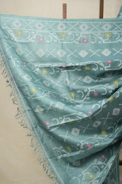 Teal Jamdani Tussar Silk Saree - SRTJTSS0024