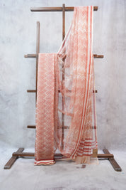 Peach HBP Kota Doria Saree - SRPKDS105