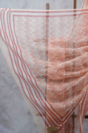 Peach HBP Kota Doria Saree - SRPKDS105