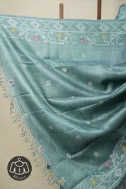 Teal Jamdani Tussar Silk Saree - SRTJTSS0024