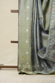Dual Tone Blue Jamdani Tussar Silk Saree - SRDTBJTSS0001