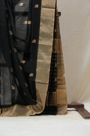 Black Chanderi Cotton Silk Saree - SRLBCSS372