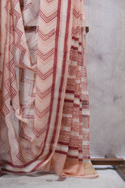 Peach HBP Kota Doria Saree - SRPKDS120