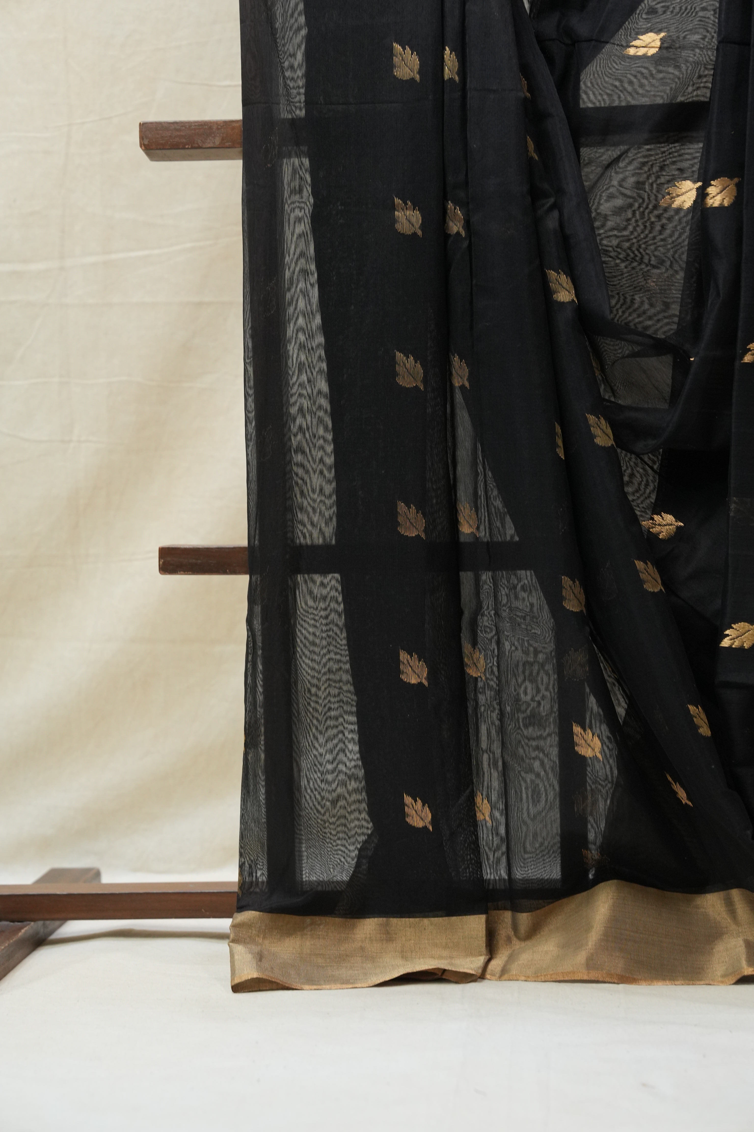Black Chanderi Cotton Silk Saree - SRLBCSS372