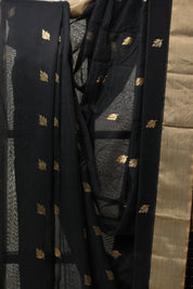 Black Chanderi Cotton Silk Saree - SRLBCSS372
