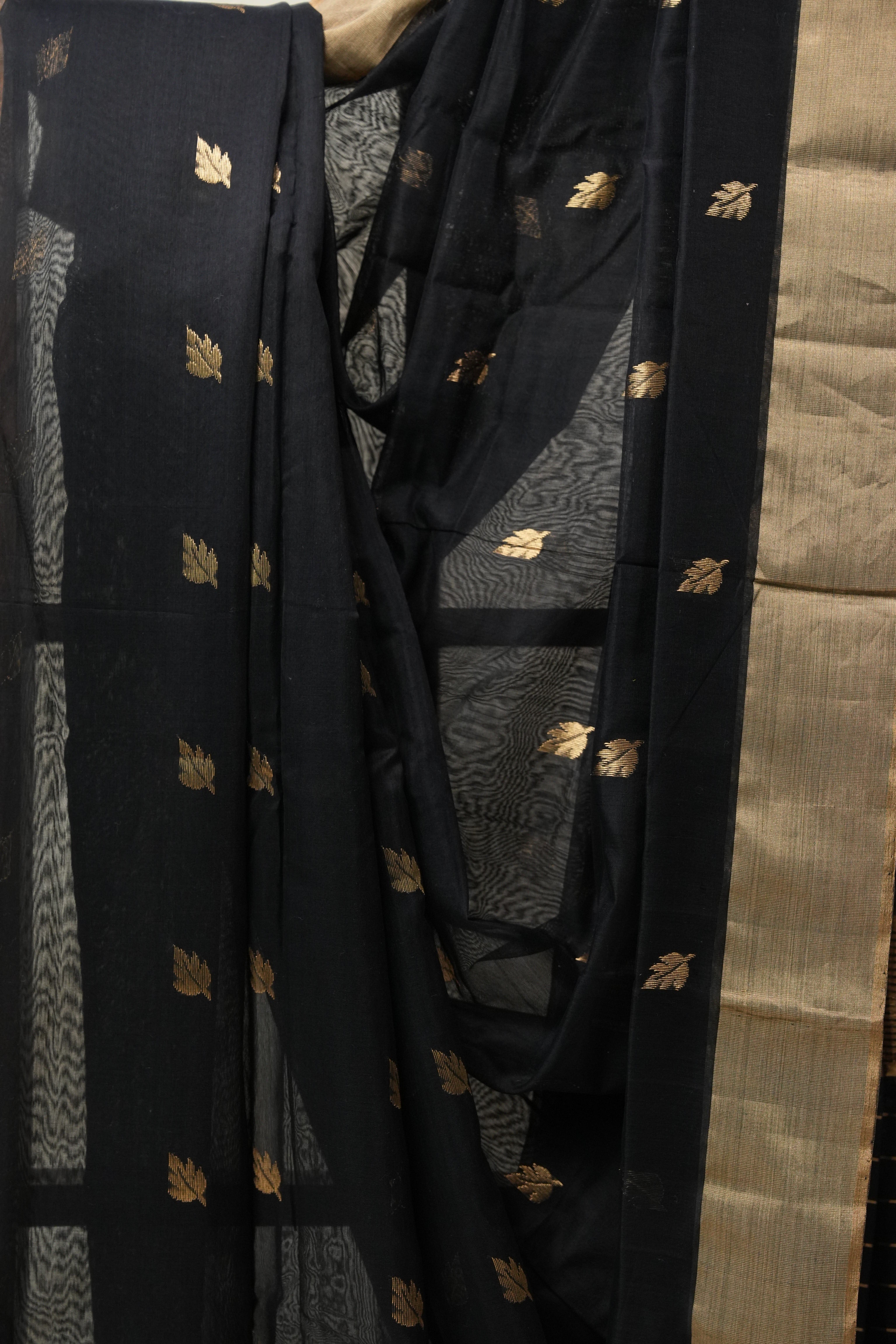 Black Chanderi Cotton Silk Saree - SRLBCSS372