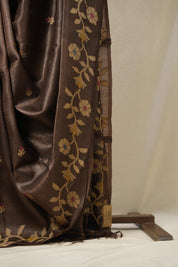 Brown Chocolate Jamdani Tussar Silk Saree - SRBCJTSS0006