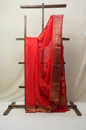 Red Chanderi Silk Saree - SRRCSS333