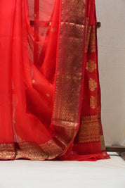 Red Chanderi Silk Saree - SRRCSS333